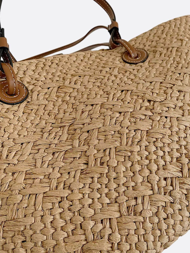 Straw and leather tote bag