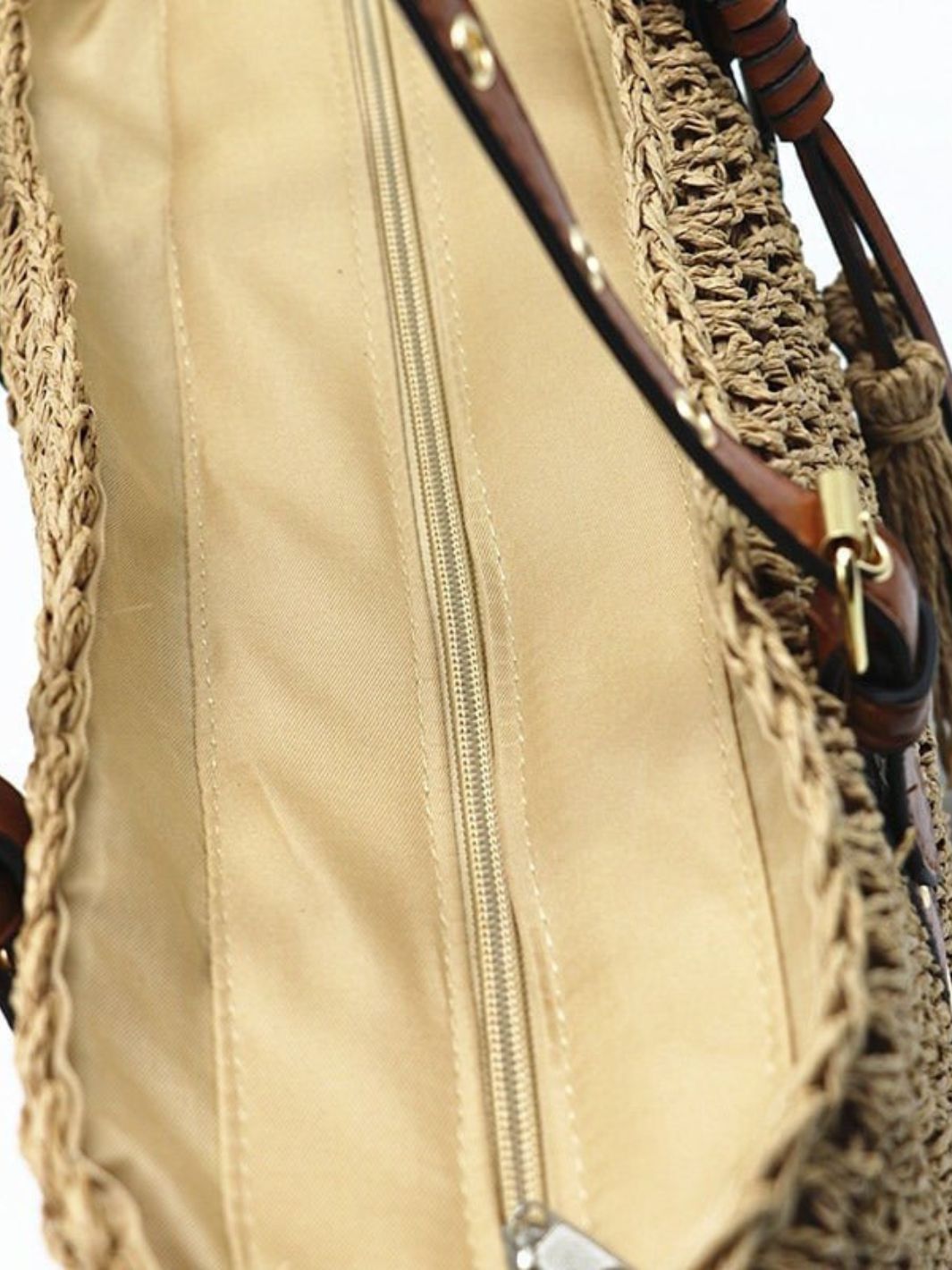 Straw and leather tote basket