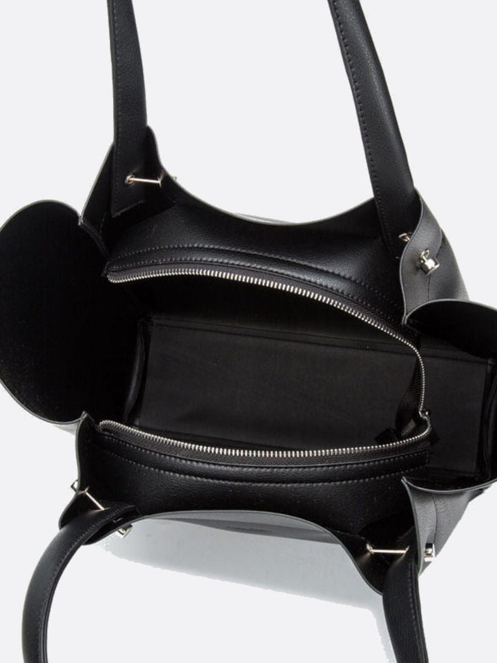 Black leather tote bag