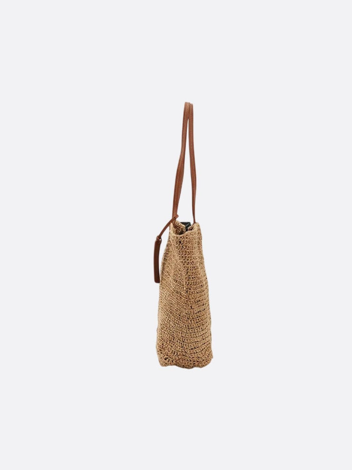 Straw and leather tote bag