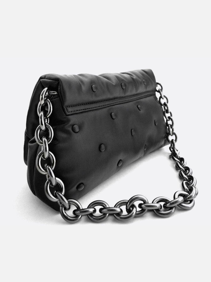 Black quilted bag with chain shoulder strap