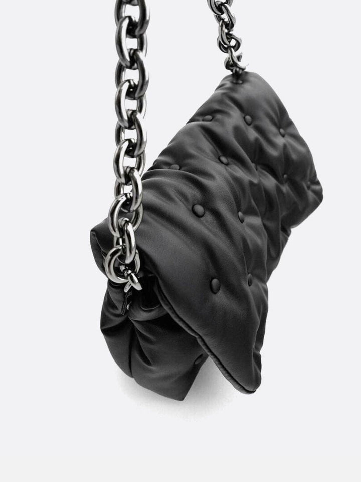 Black quilted bag with chain shoulder strap