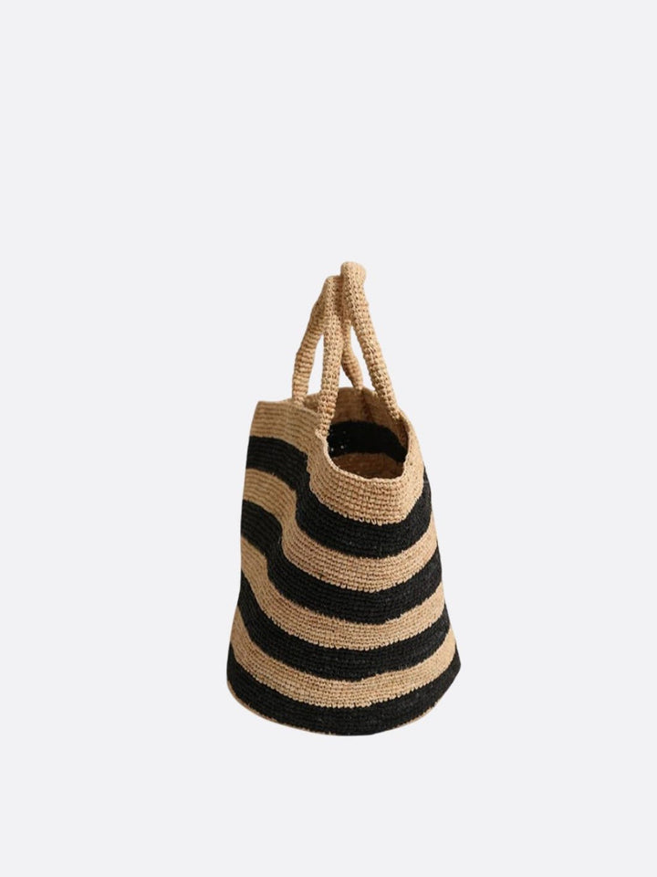 Raffia basket bag with stripes