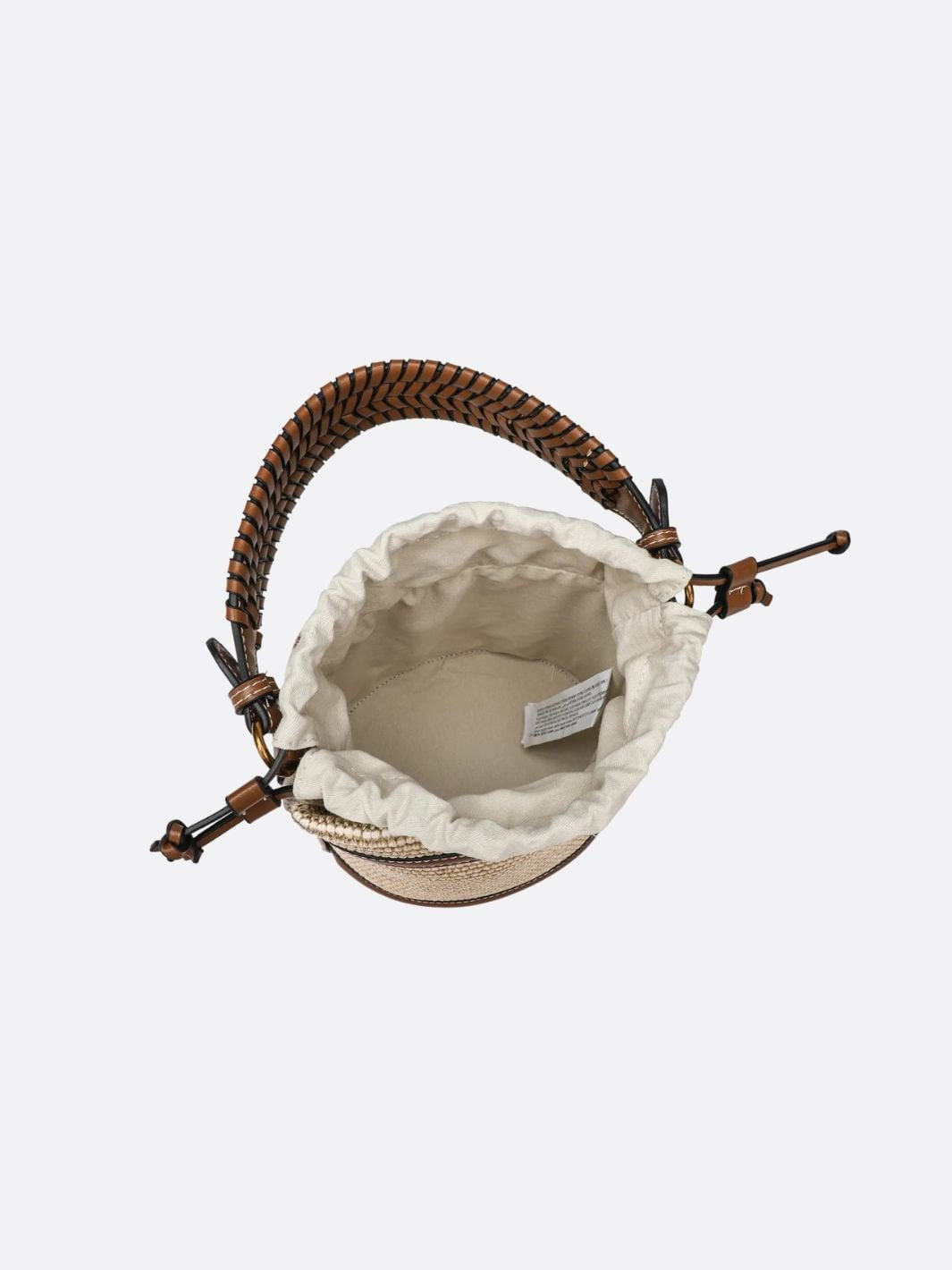 Bucket bag in raffia and leather trim