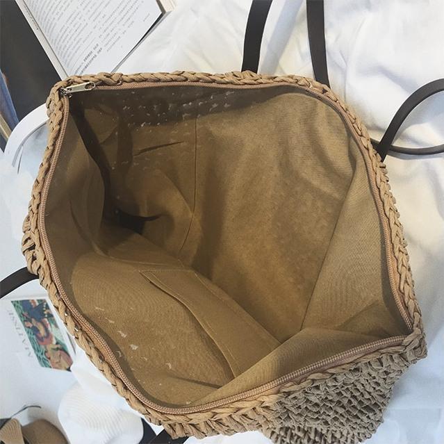 grand sac cabas paille avec fermeture éclair